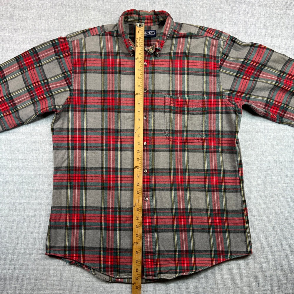 VTG 90s‎ Lands End Plaid Flannel Shirt Men Large Tall Gray Red Cotton Hong Kong - Picture 7 of 9